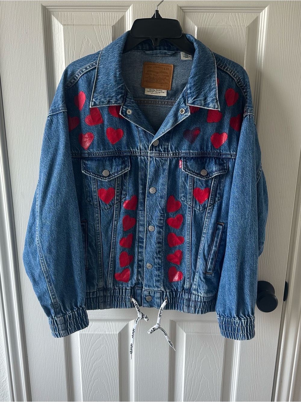 Levi's Blue Denim Jacket with Red Heart Print XS